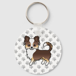 Choklad Trefärgad Långhårig Chihuahua Hund & Tassa Nyckelring
