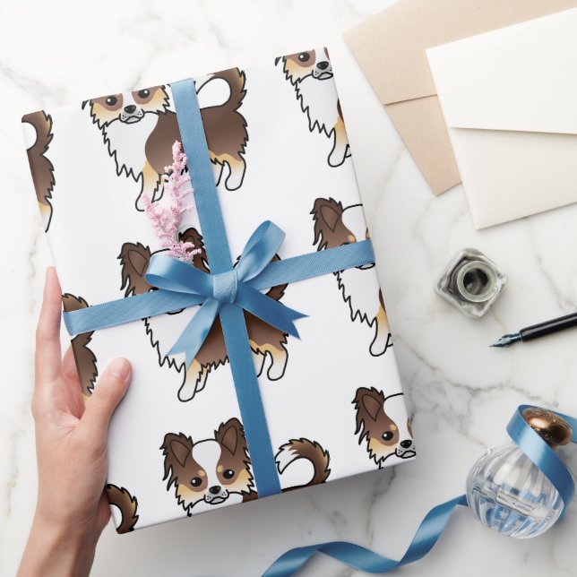Choklad Trefärgad Långhårig Chihuahua Hundmönster Presentpapper (Gifting)