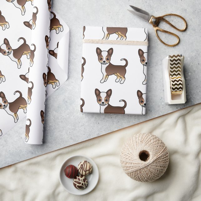Choklad Trefärgad Slät Päls Chihuahua Mönster Presentpapper (Hantverk)