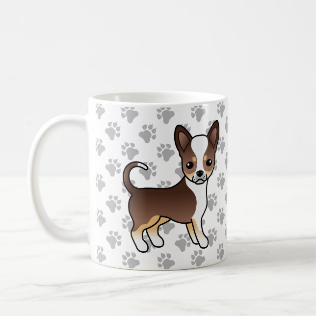 Choklad Trefärgad Slätpälsad Chihuahua & Tassar Kaffemugg (Vänster)