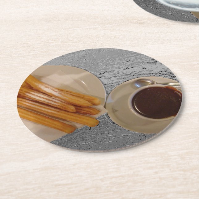 Choklad y Churros Underlägg Papper Rund (Vinklad)