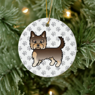 Choklad Yorkshire Terrier Tecknad Hund & Tassar Julgransprydnad Keramik