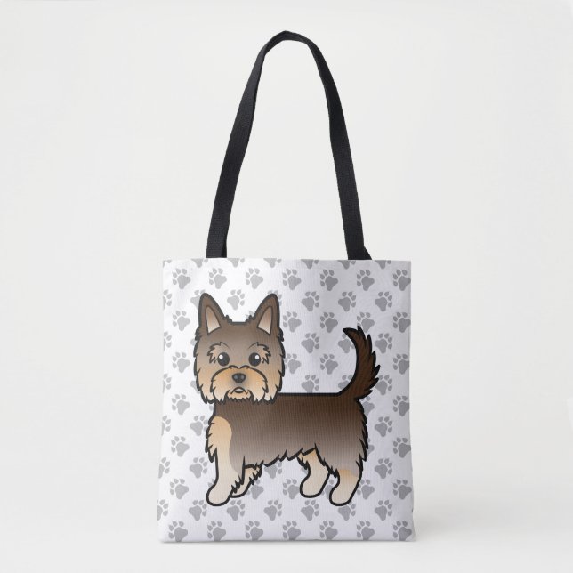 Choklad Yorkshire Terrier Tecknad Hund & Tassar Tygkasse (Framsida)