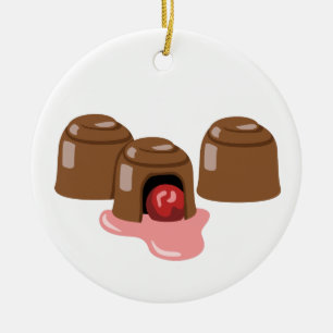 Chokladade körsbär julgransprydnad keramik