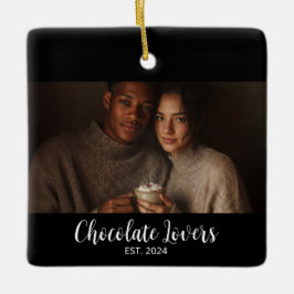 Chokladälskande Par Establierad Foto Present Julgransprydnad Keramik