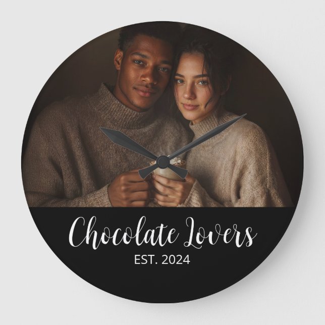 Chokladälskande Par Establierad Foto Present Stor Klocka (Framsida)