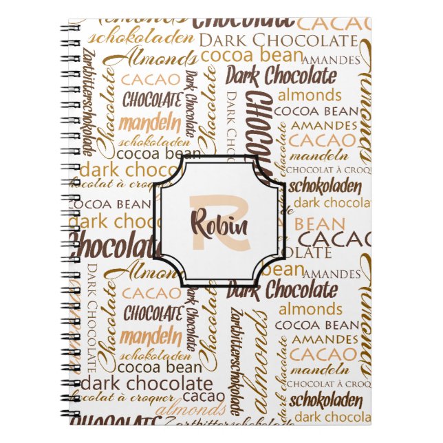 Chokladälskare flerspråkig typografi bokstavsmonog anteckningsbok (Framsidan)