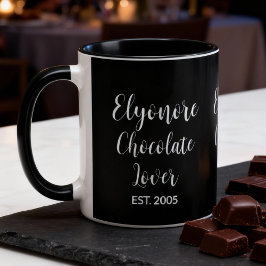 Chokladälskare Vit Skript Personligt Namn Est Mugg