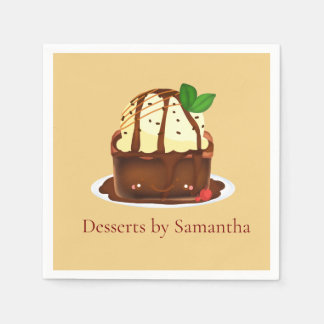 Chokladbrownie med vaniljglass pappersservett