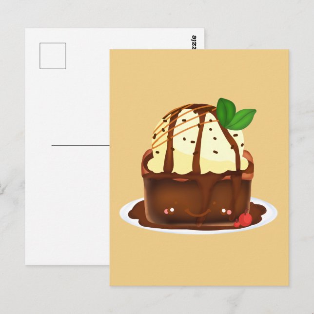 Chokladbrownie med vaniljglass vykort (Fram/baksida)