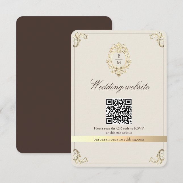 Chokladbrun Barock Bröllopswebbplats QR-kod Tilläggskort (Fram/baksida)