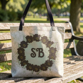 Chokladbrun blomsterkrans på spräcklig grön bakgru tygkasse