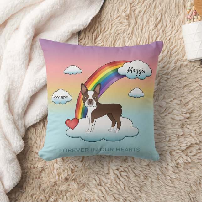 Chokladbrun Boston Terrier Regnbågsminne Kudde (Filt)