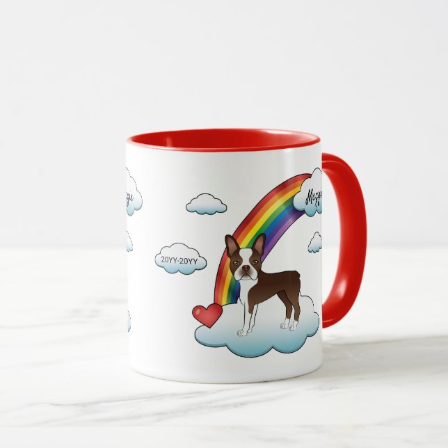 Chokladbrun Boston Terrier Regnbågsminne Mugg (Framsida höger)