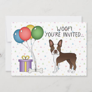 Chokladbrun Boston Terrier Söt Hund - Födelsedag Inbjudningar