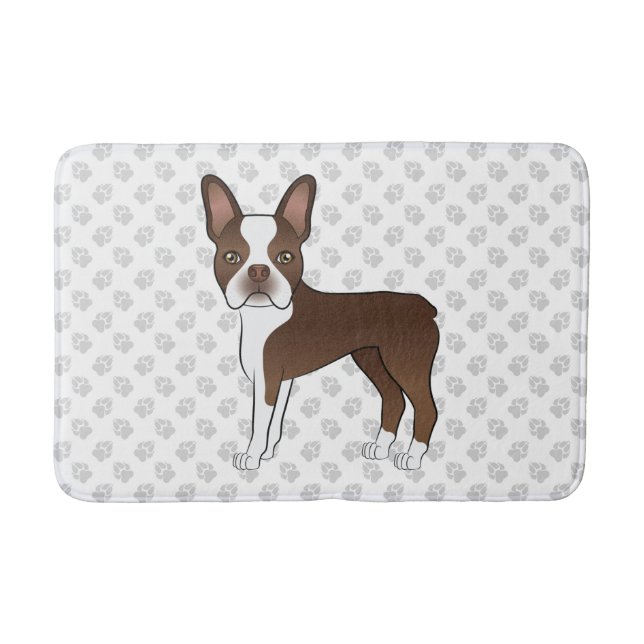 Chokladbrun Boston Terrier Tecknad Hund & Tassar Badrumsmatta (Framsidan)