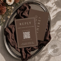 Chokladbrun bröllops-RSVP-kort med QR-kod