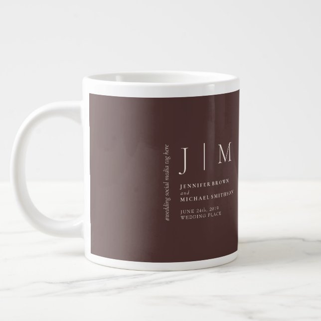 Chokladbrun formell modern kaffebryllup jumbo mugg (Vänster)