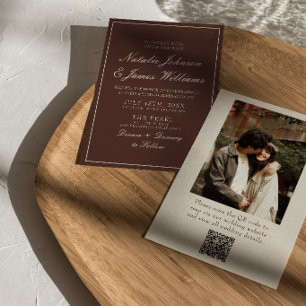 Chokladbrun gammal peng QR-kod fotobryllop Inbjudningar
