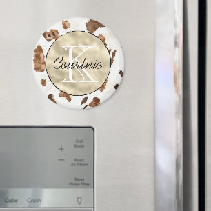 Chokladbrun Kräm Djur Guld Monogram Magnet