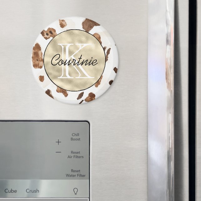 Chokladbrun Kräm Djur Guld Monogram      Magnet (In Situ (Fridge))