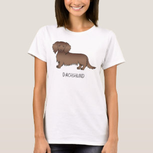 Chokladbrun långhårig dachshund seriehund & text t shirt