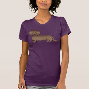 Chokladbrun Långhårig Dachshund Söt Tecknad Hund T Shirt