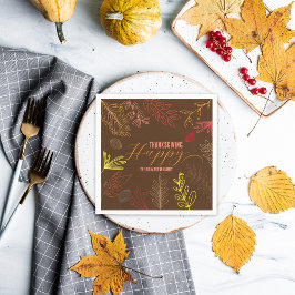 Chokladbrun Linje Konst Höstlöv Thanksgiving Pappersservett