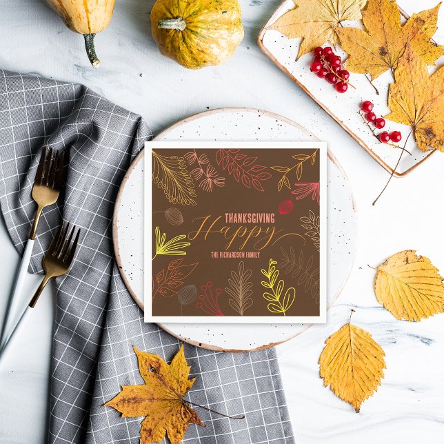 Chokladbrun Linje Konst Höstlöv Thanksgiving Pappersservett (Skapare uppladdad)