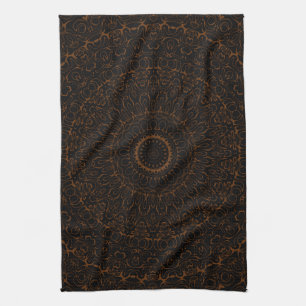 Chokladbrun Mandala med invecklad symmetri Kökshandduk
