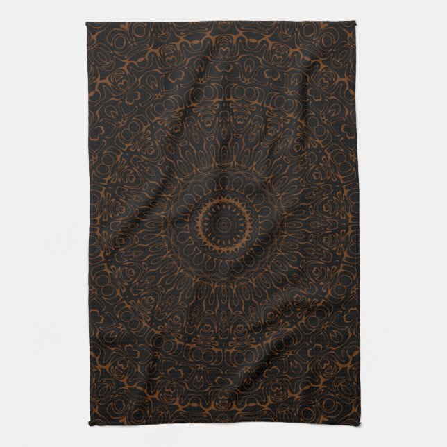 Chokladbrun Mandala med invecklad symmetri Kökshandduk (Vertikal)
