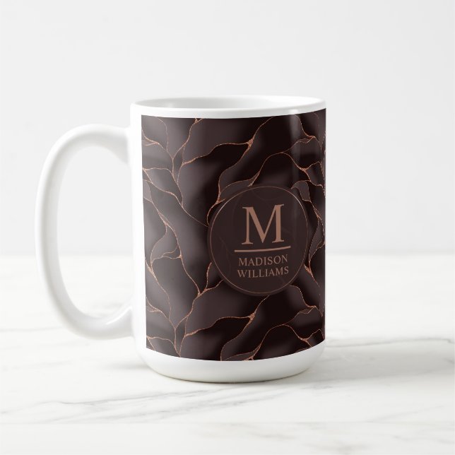 Chokladbrun & Roséguld Abstrakt Våg Mönster Kaffemugg (Vänster)