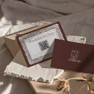 Chokladbrun spets gammaldags pengar QR-kod bröllop OSA Kort