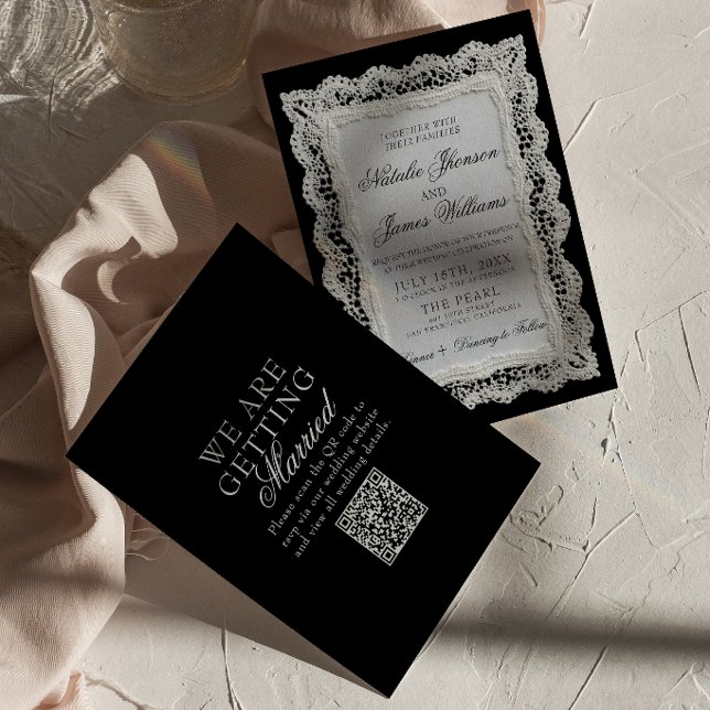Chokladbrun spets gammaldags QR-kod bröllop Inbjudningar (Skapare uppladdad)