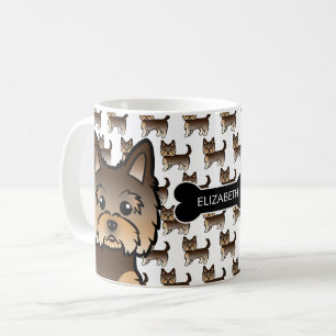Chokladbrun Yorkie med hundben och namn Kaffemugg