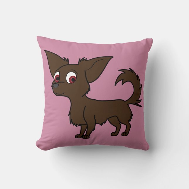 ChokladChihuahua med långt hår Kudde (Framsida)