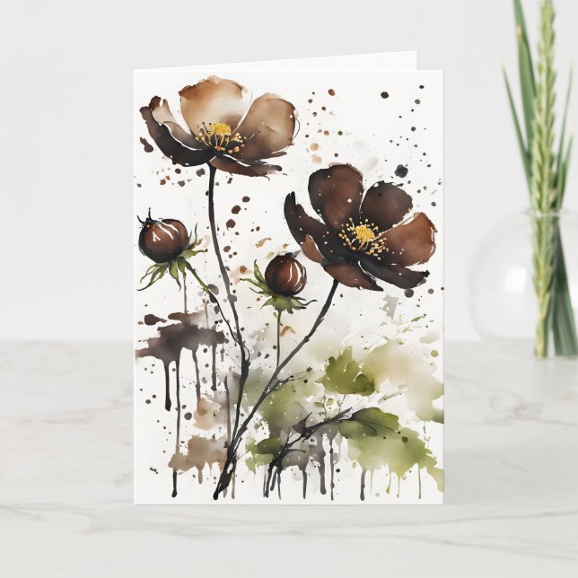 Chokladcosmos - Akvarellblommor Kort (Framsida)