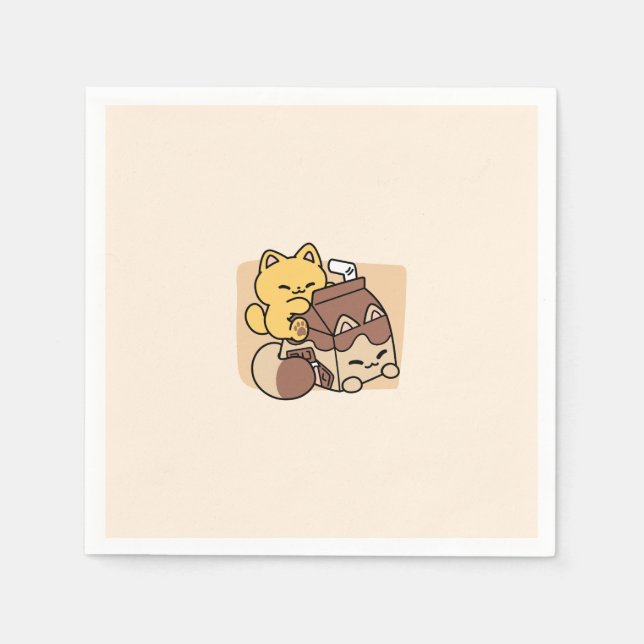Chokladdryck som inger lycka – Kawaii Kattmat Pappersservett (Framsidan)