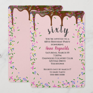 Chokladfärgning med Sprinkles i 60:e födelsedagen Inbjudningar