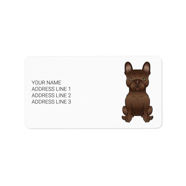 Chokladfransk Bulldog / Frenchie Hund & Text Adressetikett (Framsidan)