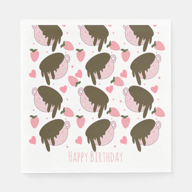 Chokladglasögonhjärdar för cute-jordgubbar pappersservett (Framsidan)