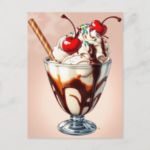 Chokladglass Sundae med strössel   Vykort