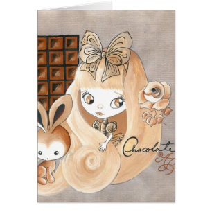 Chokladgodis och kanin och flicka hälsningskort