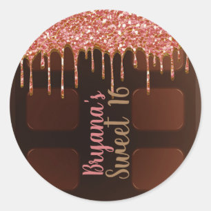 Chokladgodisbar Rosa Glitterdropp Sweet 16 Runt Klistermärke