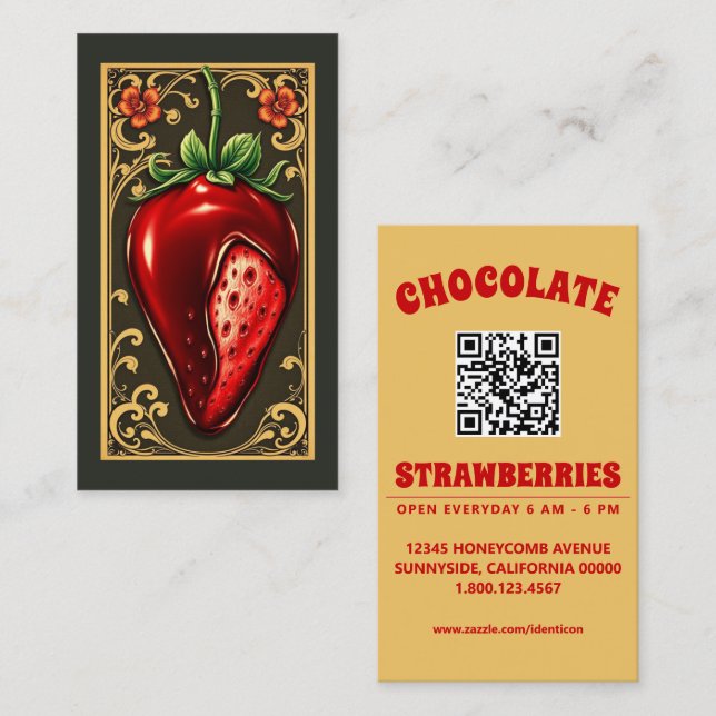 chokladjordgubbe med qr-kod visitkort (Fram/baksida)