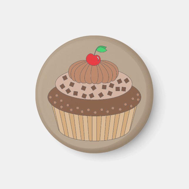 Chokladkaka med körsbär på topp magnet (Framsidan)