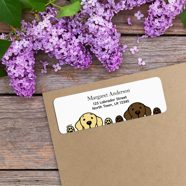 Chokladlab och Gul lab bevakning Returadress Etikett (Chocolate Lab and Yellow Lab Cartoon Design Return Address Label for Labrador Owners.  Cute and fun!)