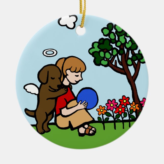 ChokladLabrador ängel och le för mamma Julgransprydnad Keramik (Framsidan)