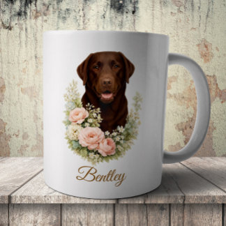 Chokladlabrador Blommig Porträtt Kaffemugg