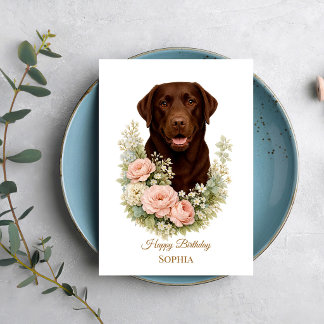 Chokladlabrador Blommig Porträtt Kort
